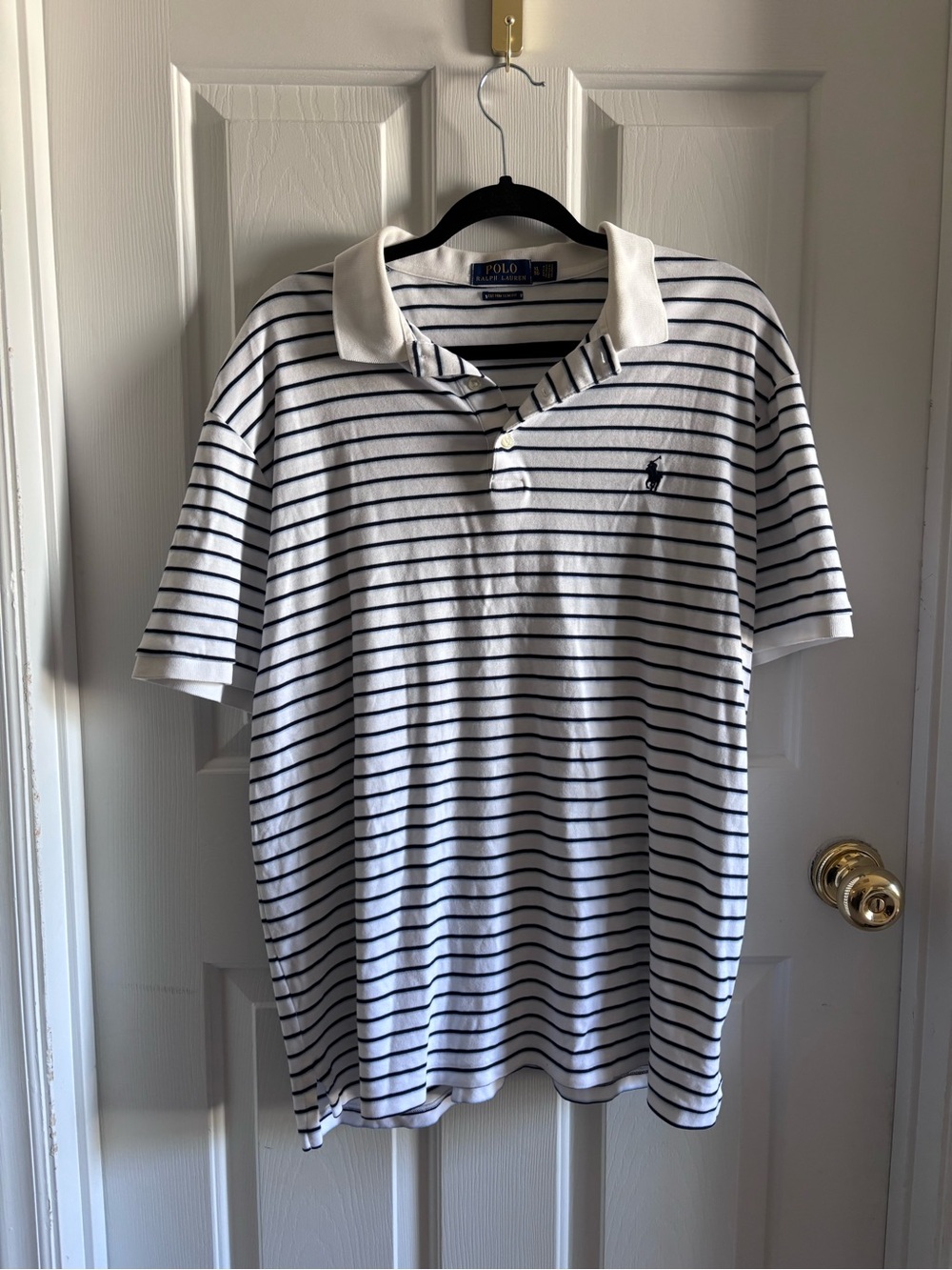 Polo Ralph Lauren Men’s XL White Navy Striped Polo Shirt Preppy